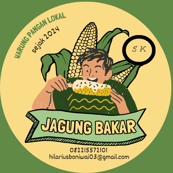 Label Lingkaran Hijau Dan Kuning Ilustrasi Jagung Bakar